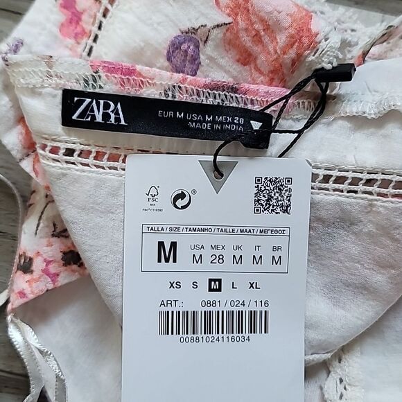 New Zara Floral Cotton Crop Top Size Medium - Picture 6 of 7